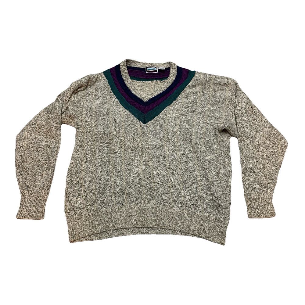 Weekends Cream Tennis Sweater Cable Knit Country Club Vintage 1980s Mens Large
